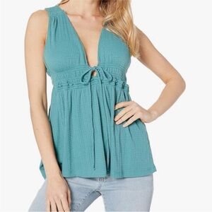 Free People Beach Bound Plunge Baby Doll Tank Top in Ocean Blue